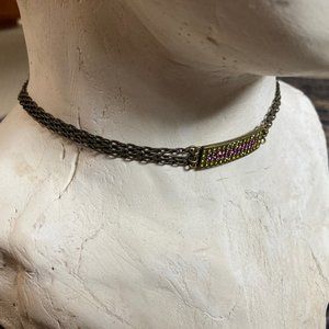 Tammassini Necklace Green and Purple Swarovski Crystal and Chain Choker